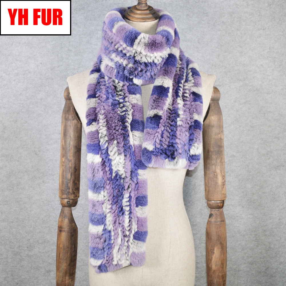 

Outdoor Long Style Real Genuine Rex Rabbit Fur Scarf Winter Knitted Rex Rabbit Fur Ring Scarves New Women Rex Rabbit Fur Scarfs