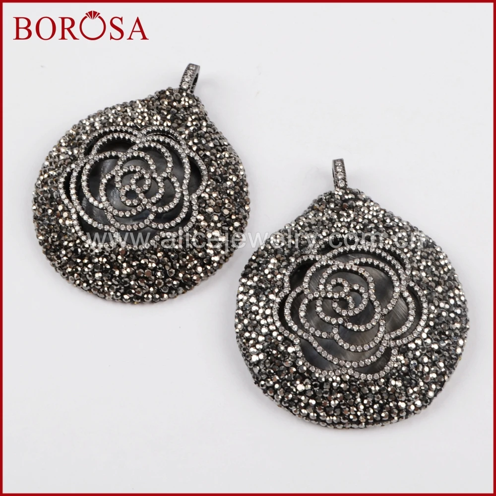 BOROSA 3 шт. Большой Круглый Кулон микро паве CZ цветок кулон с кристаллом горный