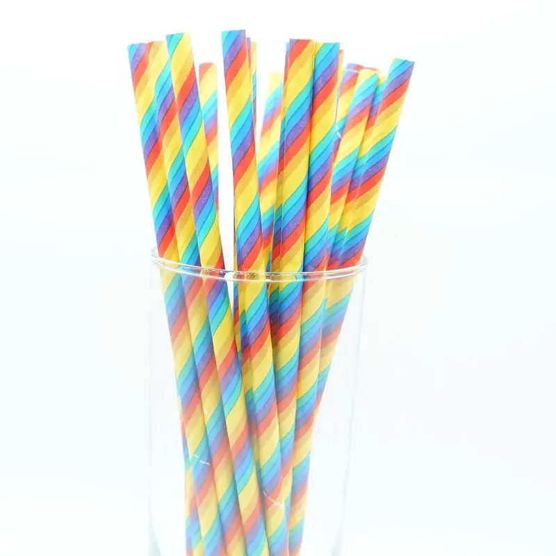 

25pcs Rainbow Theme Paper Straws Happy Birthday Wedding Decorative Event Party Supplies Environmental Creative Drinking Straws