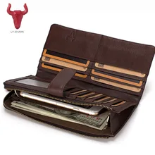 LY.SHARK Genuine Leather Men Wallet Male Clutch bag Coin Purse Phone Card Holder Organizer Money Bag long top men wallet 2017