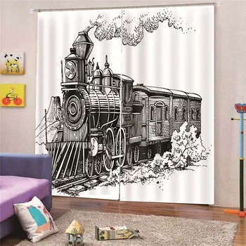 

3D Digital Print Slanted Window Trains Drapes Villa Roof Window Attic Loft Room Darkening Curtains Home Decor Draps AP24