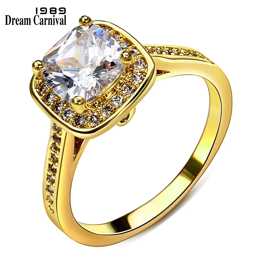 

DreamCarnival1989 Women Wedding Party Jewelry Rhodium Gold Color Big Square Zircon Solitaire Rings Graduation Gift Anillos Mujer