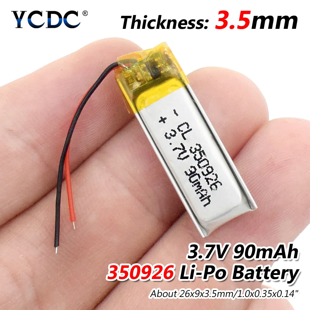 

3.7V 90mAh 350926 Lithium Polymer Li-Po li ion Rechargeable Battery Lipo cells For MP3 MP4 GPS Bluetooth earphone speaker