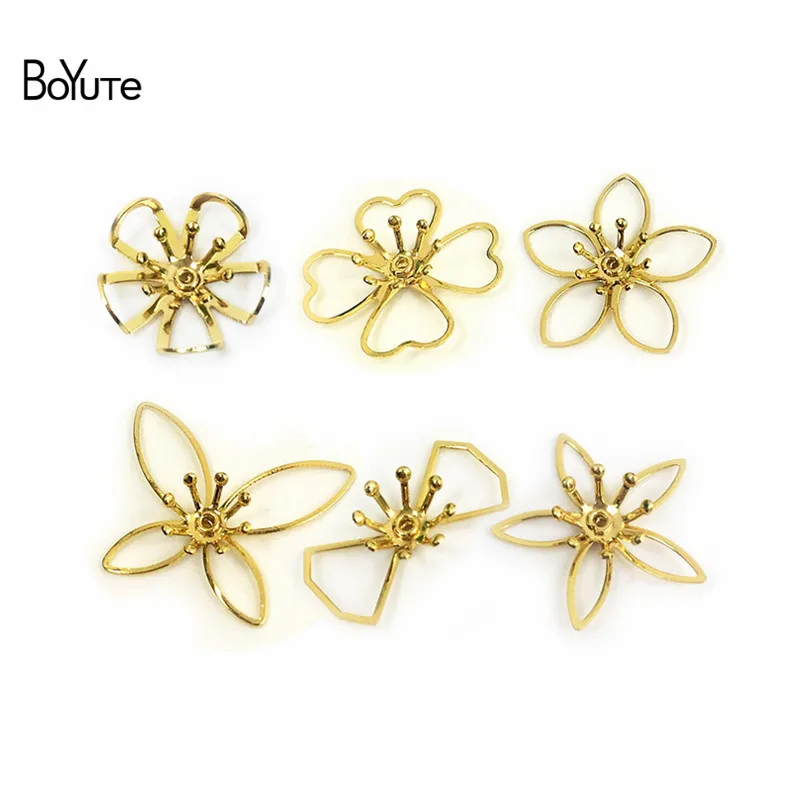 

BoYuTe 50Pcs Metal Brass Stamping Filigree Flower Accessories Parts for Bridal Hair Jewelry Making