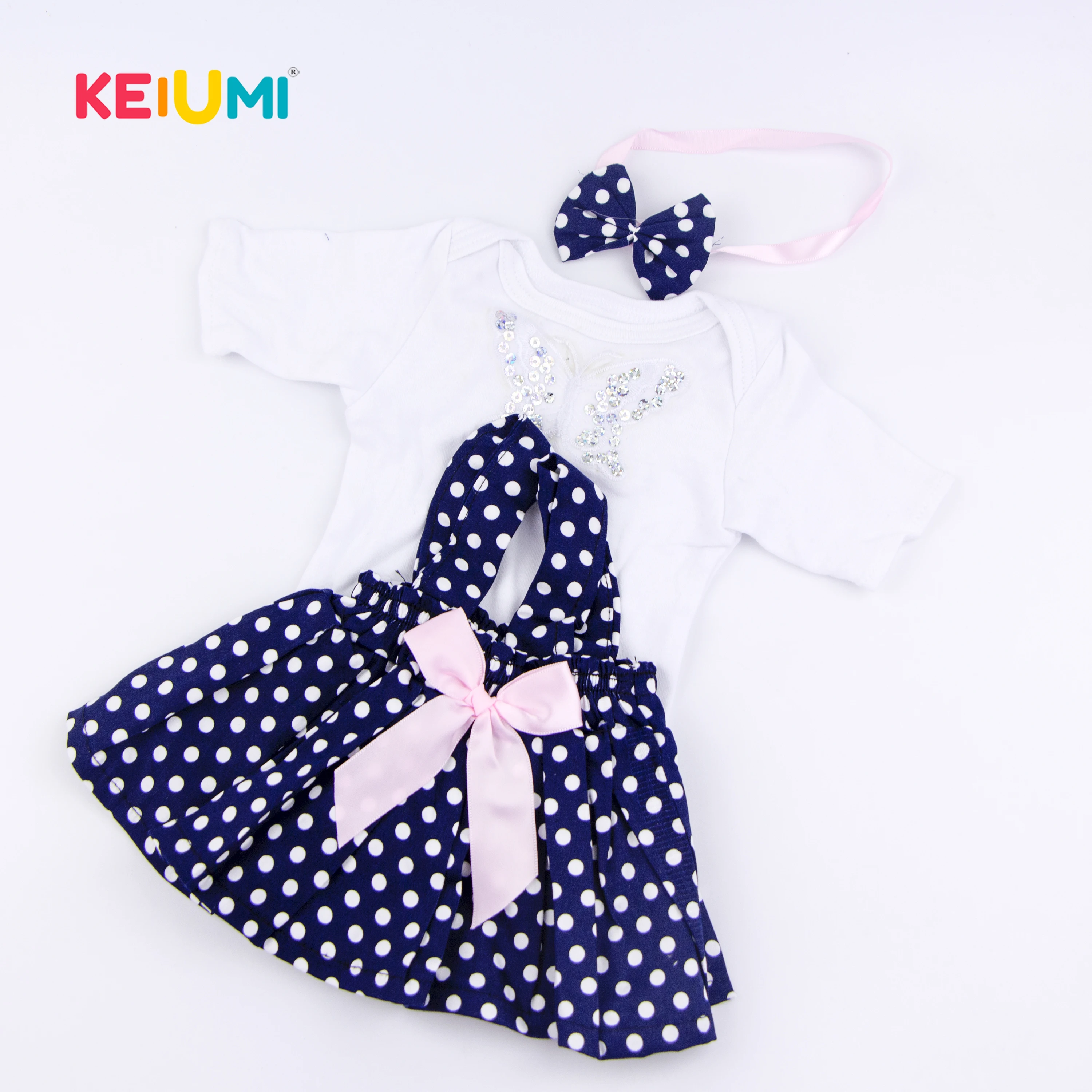 

KEIUMI Fashion Baby Girl Doll Dress Suit For 19 inch Reborn Baby Doll With Dark Blue And White Spots For Kids Doll Collection