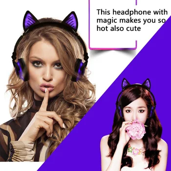 

lovely Ear Wireless Earphone Bluetooth Headphones microphone Flashing Glowing Headset With LED Light For PC Laptop Adult Kid