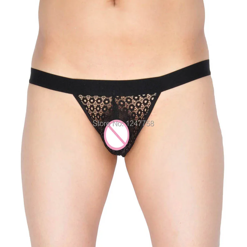 Мужское прозрачное кружевное бикини трусы нижнее белье эластичный пояс дерзкие