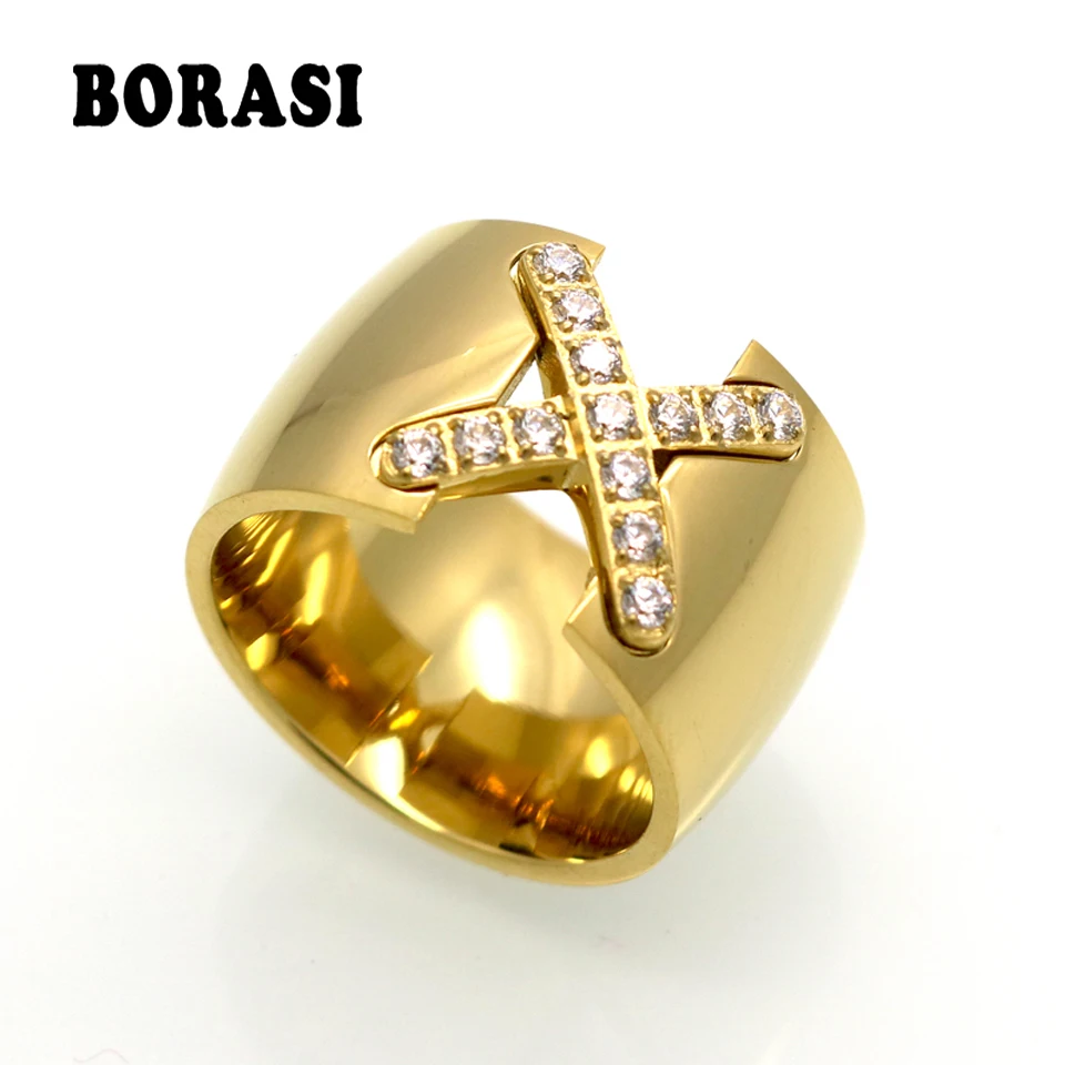 New Arrival Gold Color font b Ring b font Bijoux 14mm Width Big Pave Setting CZ