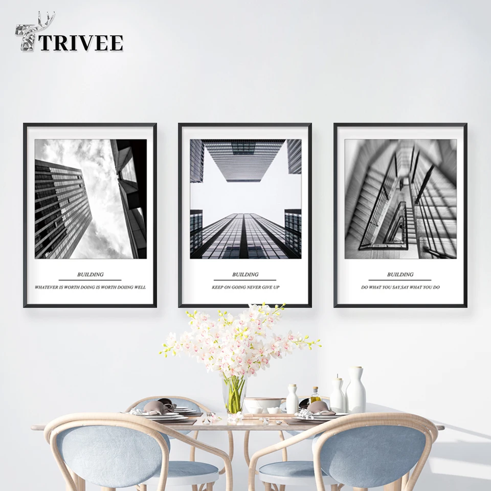 Black And White Modern Building Art Canvas Printings Architecture Landscape Abstract Painting Wall Decor Nordic Style | Дом и сад