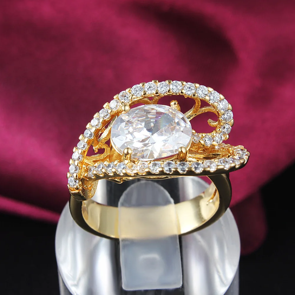 

Unique Heart Shaped Ring Yellow Gold Filled Big Oval Zircon Women Ring Size 7 8