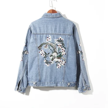 

Embroidery Denim Jackets for Women New Spring Autumn Loose Long Sleeve Outwear Turn Down Collar Female Jean Coats