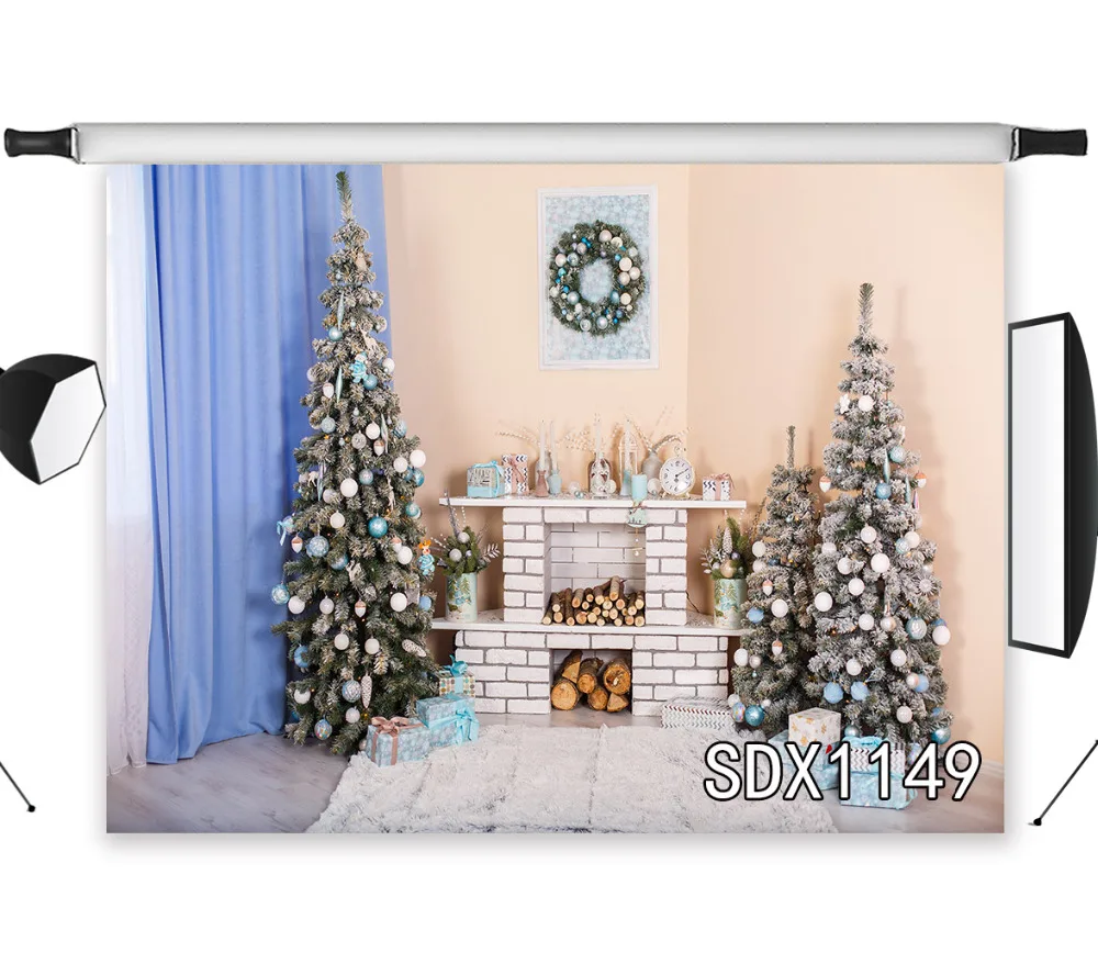 LB 210X150 см Виниловый фон для фотосъемки рождественские деревья венок и камин декор