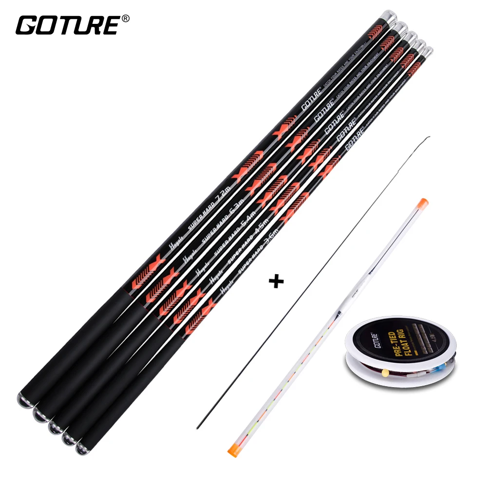 

Goture Hayate Telescopic Fishing Rod Set 3.6M-7.2M Drag 5kg Freshwater Rod with Free Fishing Float Rig Tip Carp Fishing Pole