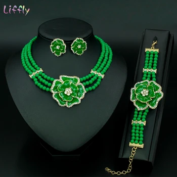 

Liffly Fashion Bridal Wedding Jewelry Sets for Women African Beads Jewelry Set Dubai Colorful Bead Necklace Design