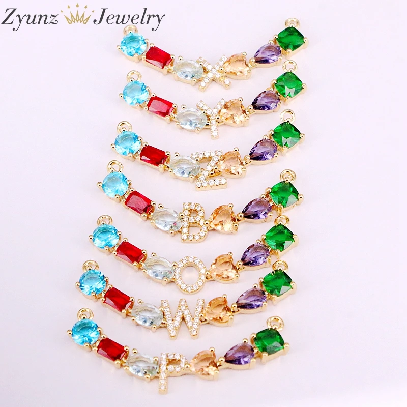 

10PCS/26PCS, Colorful Cubic Zirconia Pave Charm Letter Pendant, Rainbow CZ Pave Necklace Pendant
