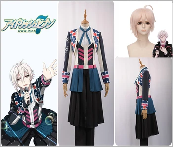 

Games IDOLiSH7 Trigger Group Wishes Kujo Tenn Cosplay Costume Custom Plaid Jacket Ruffles Skirt Uniform Pants Pink Curly Wig