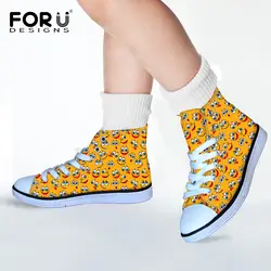 Forudesigns/Желтый Смешные эмоции холст Обувь для прогулок для Обувь для мальчиков и Обувь для девочек с рисунком улыбающегося высокие Кружево