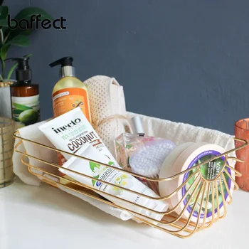 

Creative nordic wrought iron storage basket black and white rose gold storage basket ins desktop debris clothing storage basket