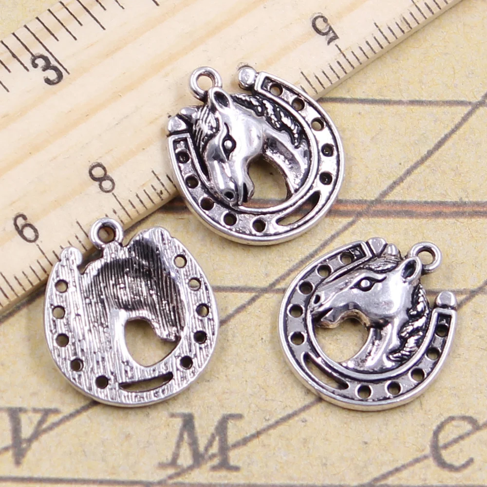 12 шт. Подвески лошадь Steed Lucky Horseshoe 21x19 мм античные серебряные цветные Изготовление
