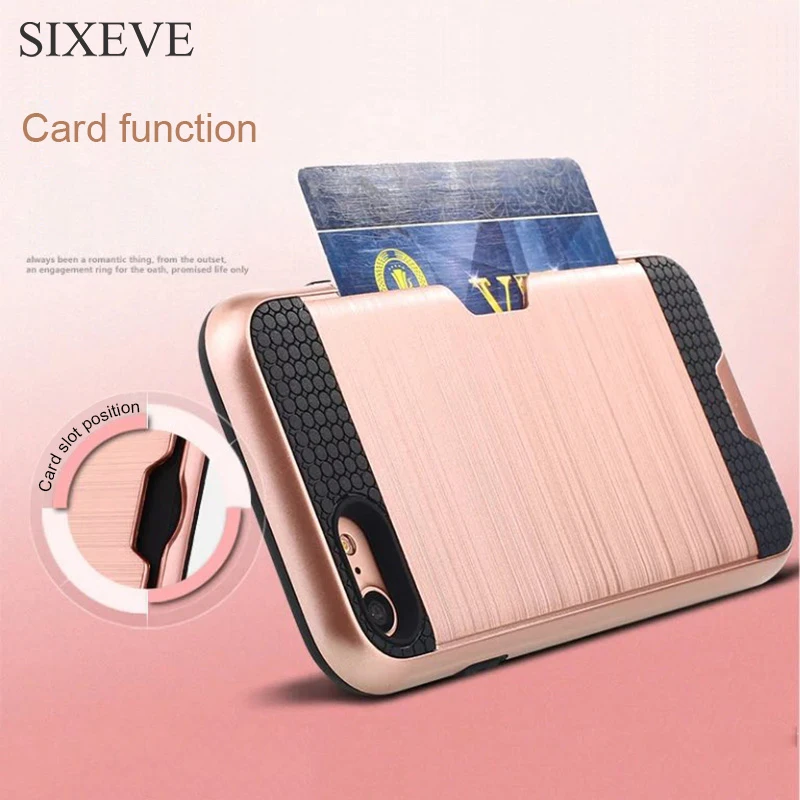 

SIXEVE Case For iPhone 6 6s 7 8 Plus 5 5s se X Back Cover with Card slot Colorful Silicone + PC Shockproof Protection Housing