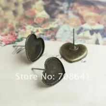 Полые сережки-гвоздики с 10 мм 12 мм 15 мм сердечный ободок Кабошоны Настройки античная бронза с покрытием ювелирные изделия поделки, рукоделие