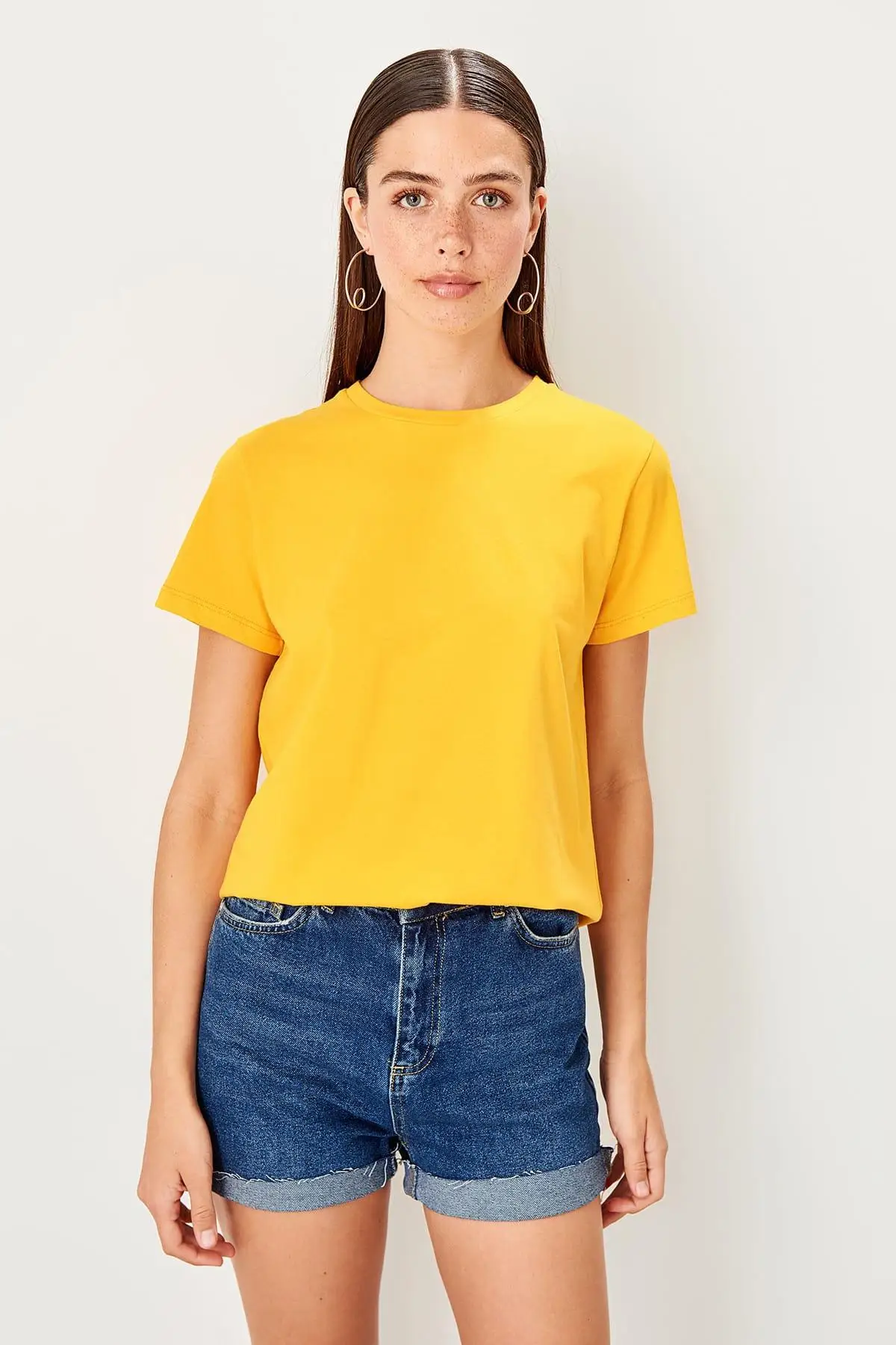 Trendyol абрикос ручка печатных Базовые Трикотажные футболки TWOSS19TS0109|Футболки| |