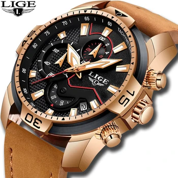 

Relogio Masculino 2019 New LIGE Mens Watches Top Brand Luxury Men Casual Leather Quartz Clock Male Sports Waterproof Gold Watch