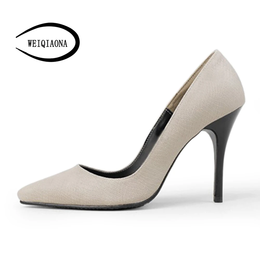 

WEIQIAONA31-45 Size Woman four season Serpentine high Heels Women Pumps Stiletto Thin Heel Work shoe Pointed Toe Dress Shoes