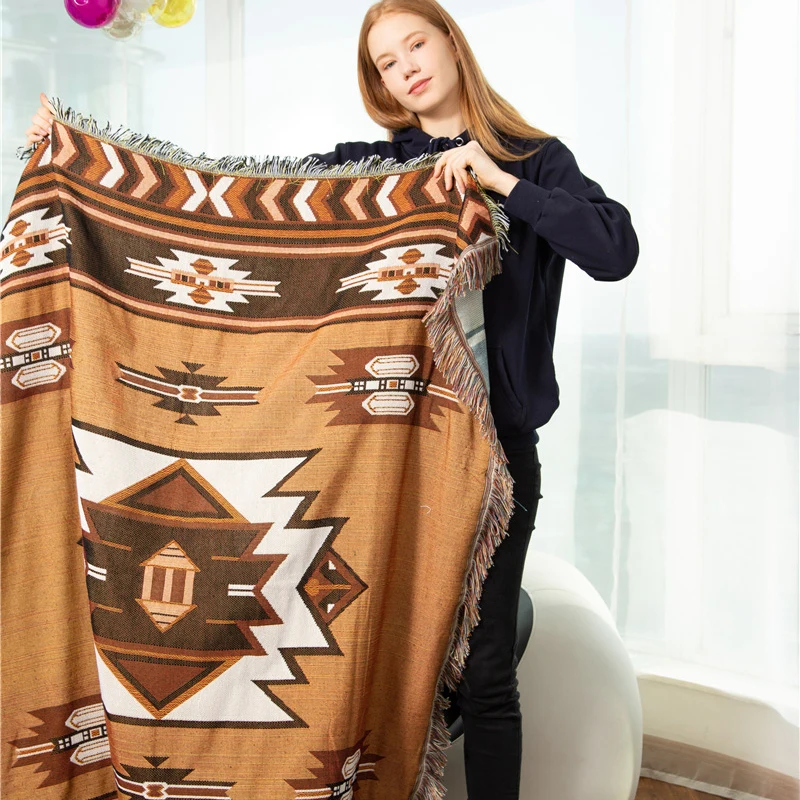 Хлопковое вязаное декоративное одеяло для дивана в индийском стиле, одеяло с нитью для кровати, винтажное богемное одеяло с кисточками