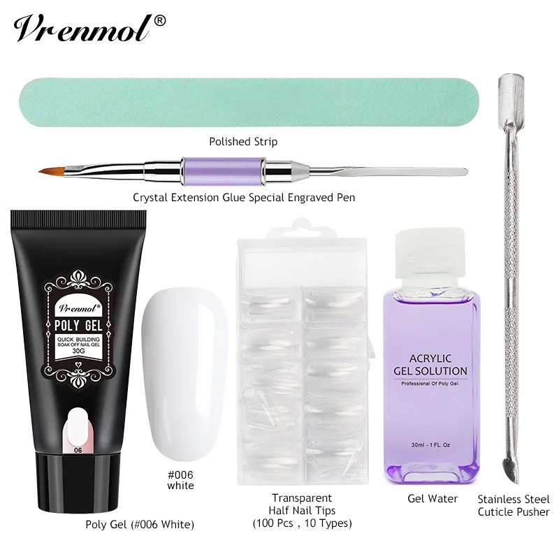 poly gel set 006 Vrenmol поли гель УФ наращивание ногтей гель Быстрое расширение гель желе акриловый кристалл поли гель Слип раствор ногтей набор кистей инструменты - Цвет: poly gel set 006