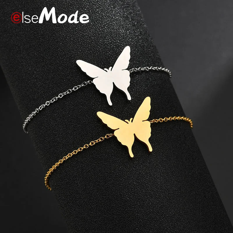 

ELSEMODE Stainless Steel Lovely Butterfly Bracelet For Women Gold And Silver Color Pulseira Feminina Lover's Engagement Jewelry