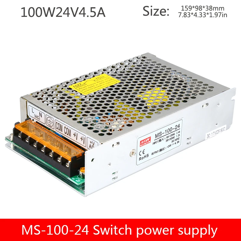 

Switching power supply 100W24V4.5A transformer AC 220V to DC 24v small volume MS-100-24 single group output constant current con