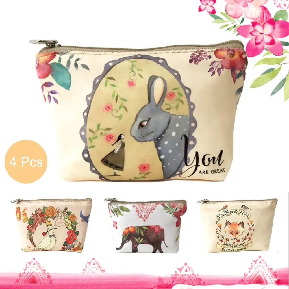 

Cute Canvas Coin Purse Mini Card Hold Keys, Headset, Lipstick Wallet Bag with Zip for Women Girls