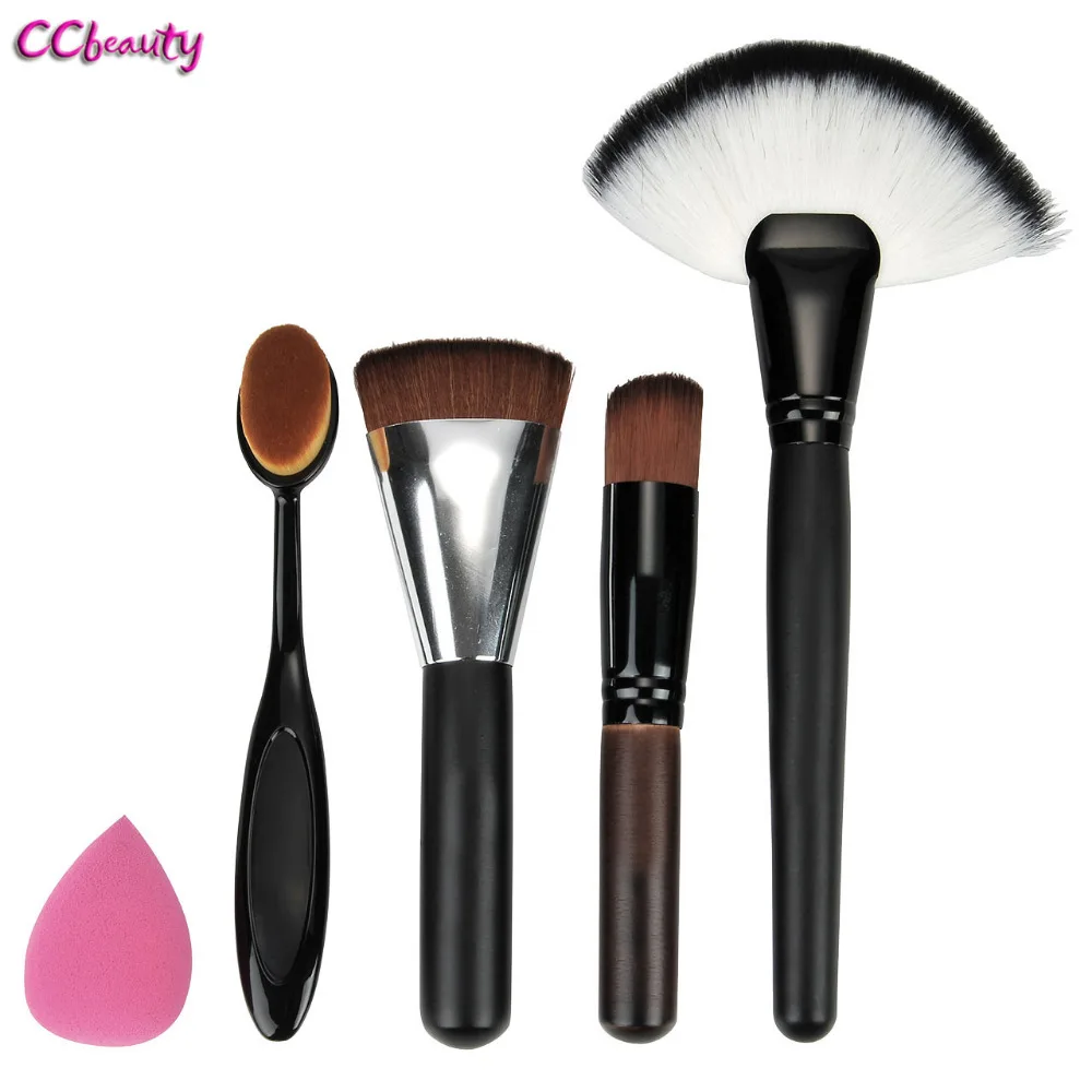 

CCbeauty Professional 5 Pcs/Sets  Foundation Fan-shaped brush blush foundation brush puff Makeup Brushes Comestic Tool Make up