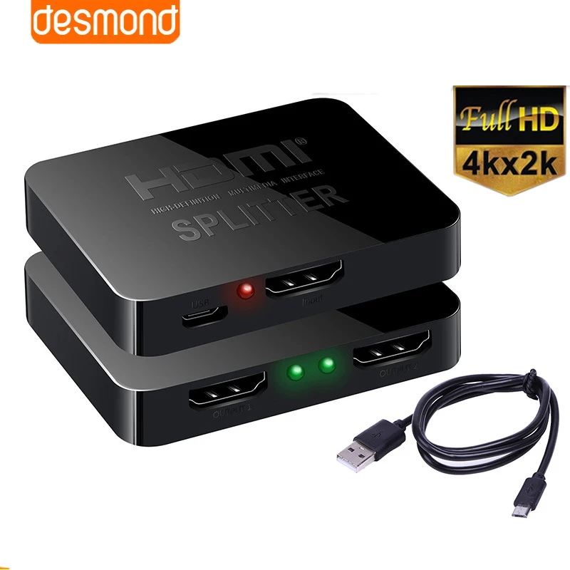 

4Kx2k HDMI Splitter 1 Input 2 Output Switcher V1.4 HDMI Switch Adapter for DVD HDTV Xbox PS3 PS4 Apple TV