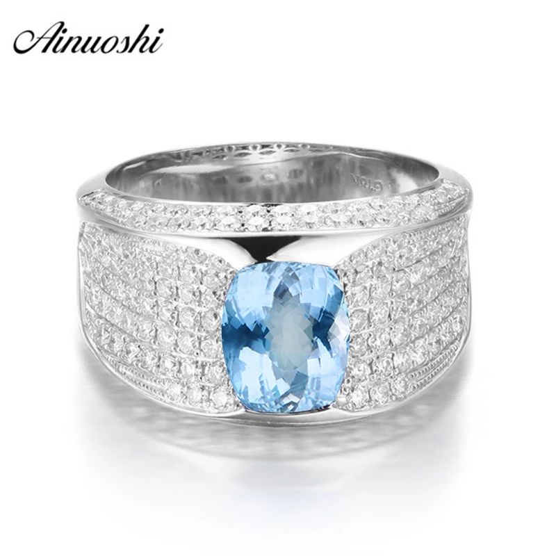 AINUOSHI 1.5 Carat Oval Cut Natural Blue Topaz Ring Pure 925 Sterling Silver Inlaid Diamond Ring Engagement Wedding Jewelry Ring