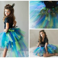 Юбка-пачка с павлиньими перьями и птицами со шлейфом для новорожденных-12 лет, юбка-пачка для маленьких девочек костюм Mardi Gras на день рождения и Хэллоуин для взрослых