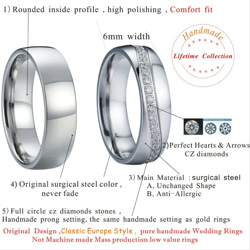 wedding band set cz diamond jewelry couple rings pair for men and women jewellery silver color high polishing no fade  PV1513(6)