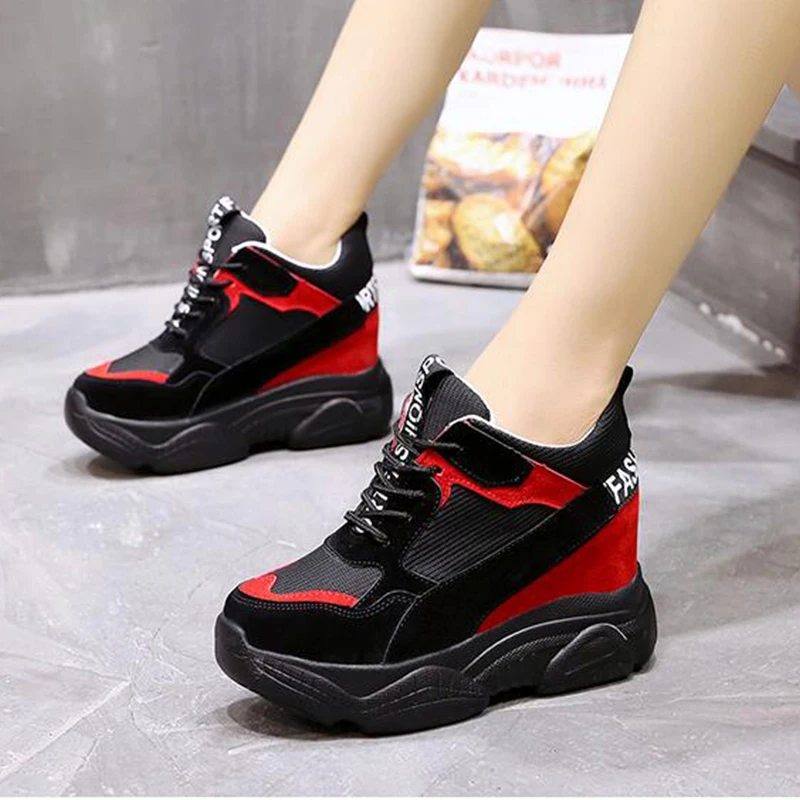 

woman high heels wedges hidden heel platform casual sneaker shoes fashion Girl lace up height increasing Vulcanized shoes LG-69