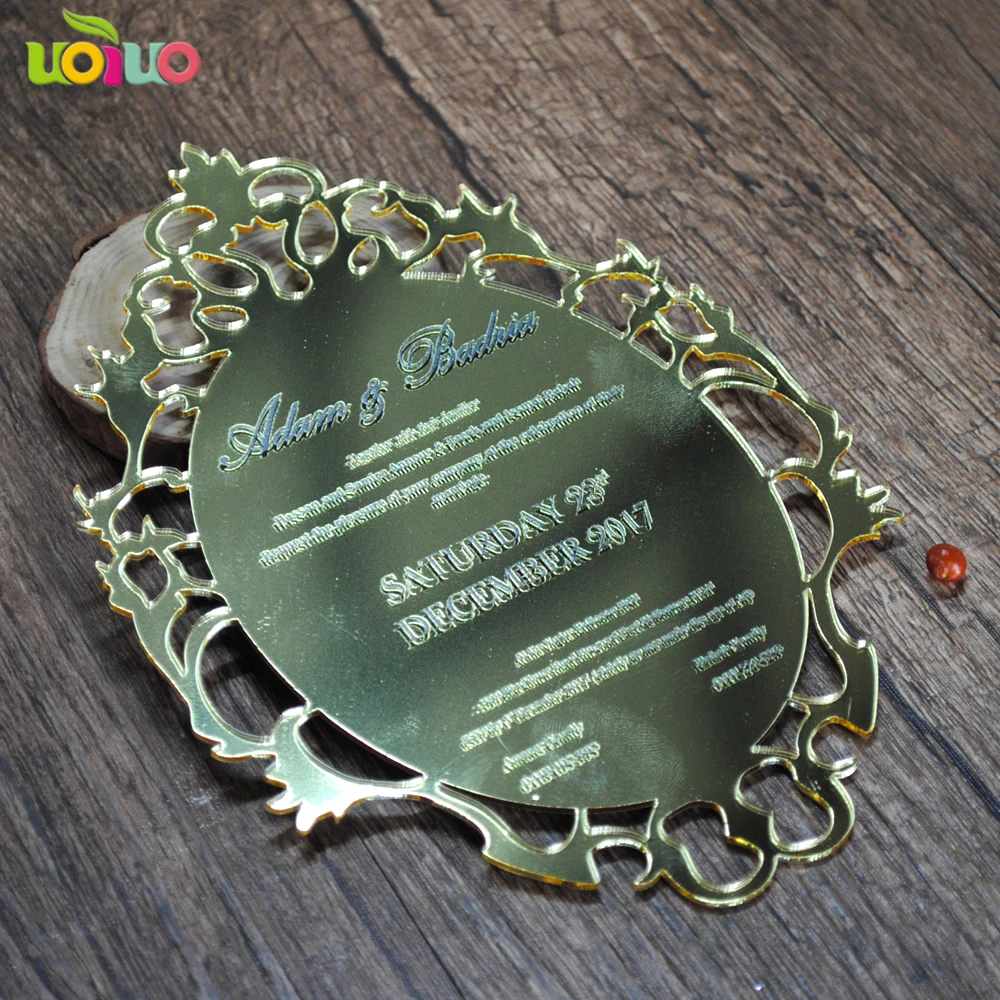  Mirror gold or sliver wedding invitation laser cut print invitation card acrylic gold - 32843609604