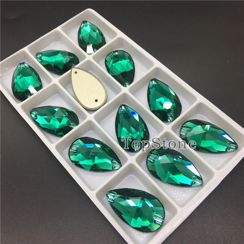 TopStone 3230 Изумрудный К9 стеклянный Хрустальный каплевидный пришивной камень с