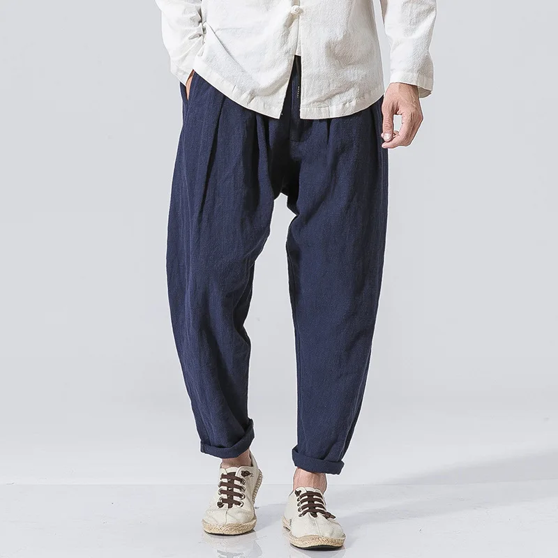 Korean version of the original cotton and linen casual wild pants autumn Chinese men's loose linen trousers low waist pants Korean version of the original cotton and linen casual wild pants autumn Chinese men's loose linen trousers low waist pants