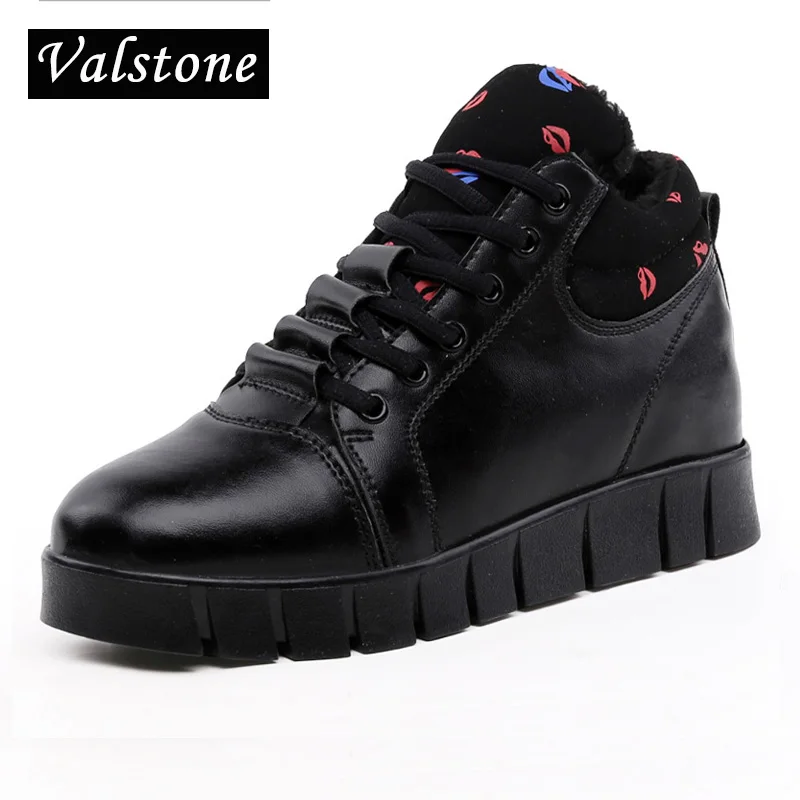 

Valstone Hot sale Winter Women hight top velvet Shoes Warm leather 4.5cm Hidden Elevator Shoes laces platform fashion sneakers