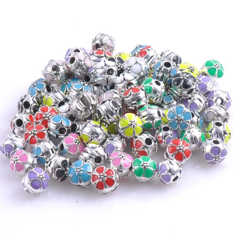 

2018 New Clips Locks Silver Bead European Cherry Blossoms Stopper Flower Bead Charm Fit Bracelets & Bangles 10pcs DK-052