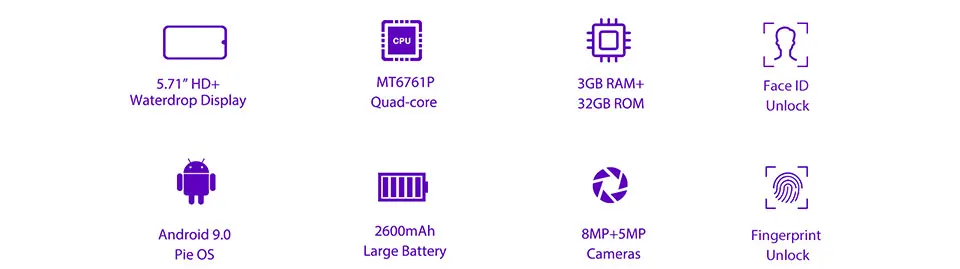 Смартфон OUKITEL C16 Pro, 3 ГБ, 32 ГБ, четырехъядерный процессор MTK6761P, 5,71 дюйма, экран капли воды, 19:9, сканер отпечатков пальцев, LTE, 2600 мАч