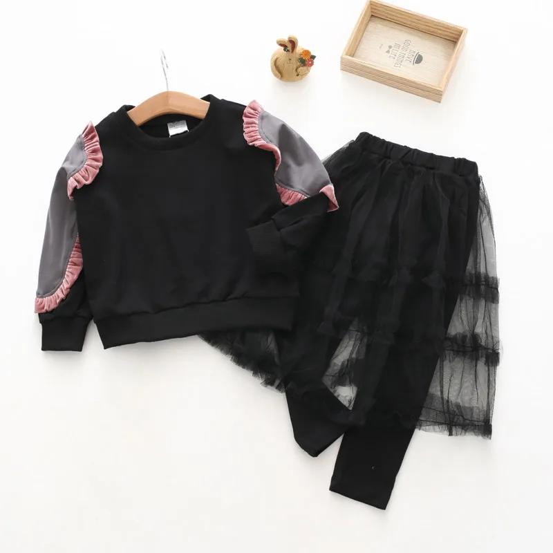 

Halloween Outfits Girl 2019 Spring 3-10 11 12 Years Kids Baby Girls Lace Patchwork Sweatshirt+Skirt Leggings 2 Pcs Autumn Set