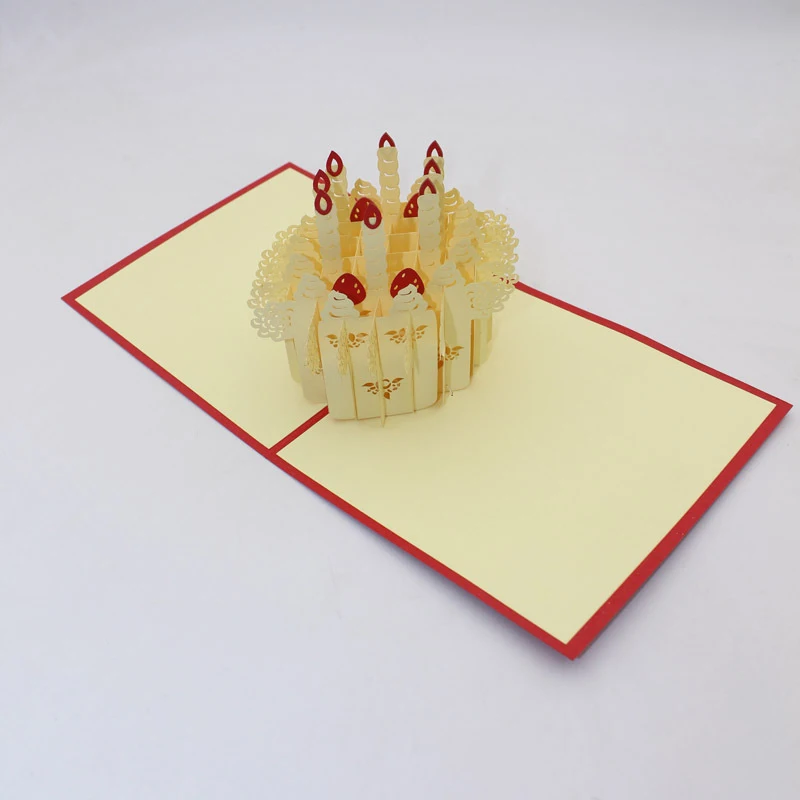  3D Handmade Red Cover Children Birthday Party Candle Strawberry Cake Paper Greeting Cards Invitatio - 32913988153