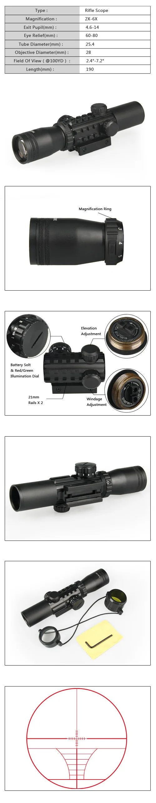 Tiro e Caça Rifle Tático Escopo Riflescope Airsoft Gz10242 2-6x28e 3 High Quality Esporte e Lazer