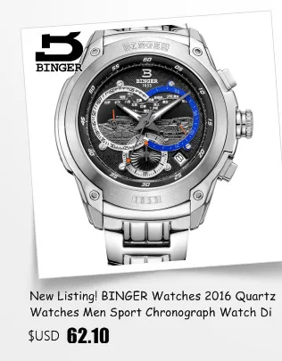 Последним Luxury Brand БИНГЕР Мужчины бизнес Часы Мода Повседневная Часы Кварцевые Часы Военные часы Leatcher Наручные Часы