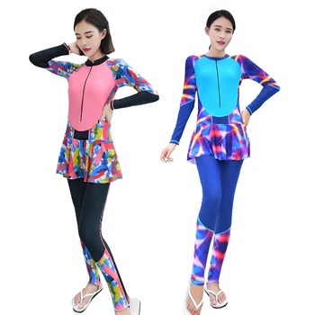 

New Designer 2018 women outdoor sports a swimsuit Long sleeve tights Workout clothes diving suit Zipper skirt one piece swimwear